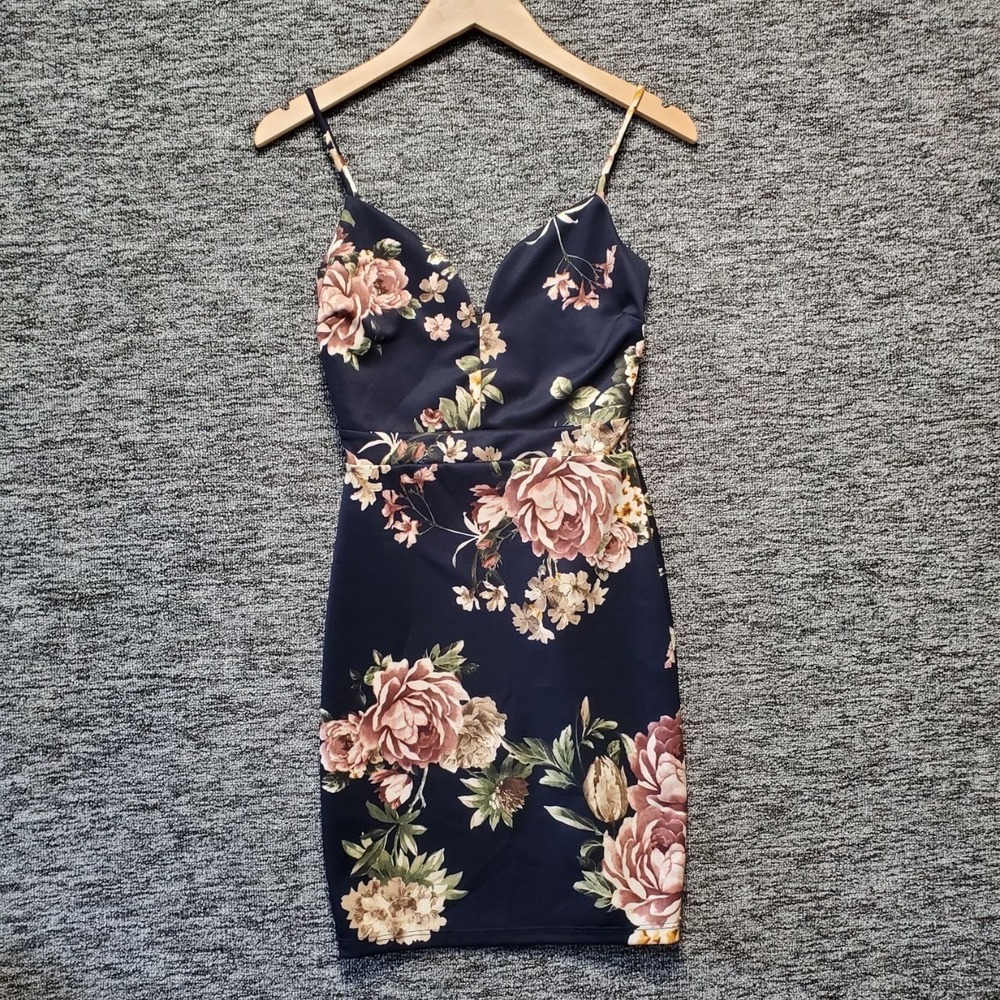Windsor Bodycon Dress Womens‎ Small Navy Blue Floral Scuba Mini Party Wedding